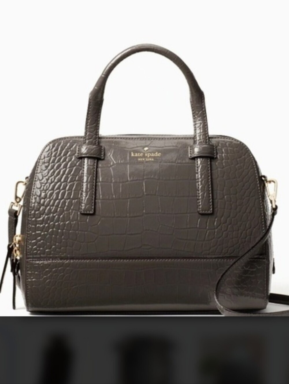 kate spade Croc-Embossed Satchel in Dark Brown with Gold Hardware